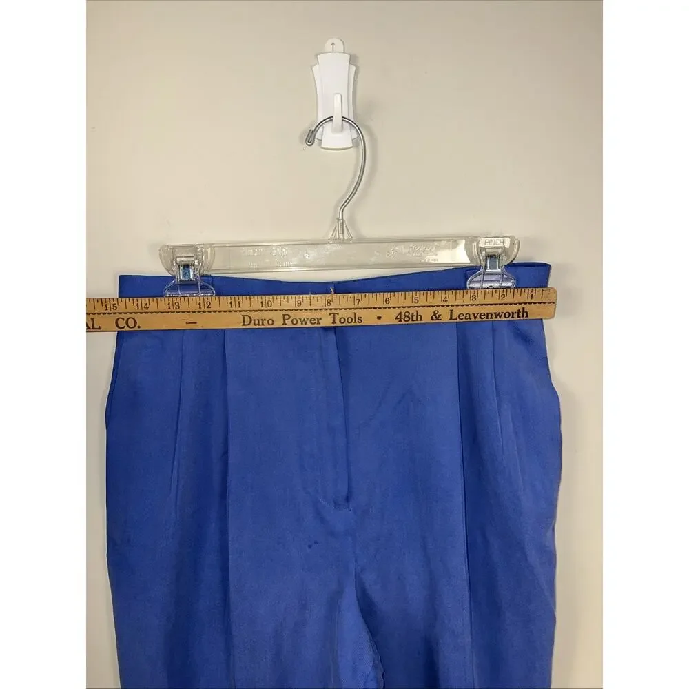 Carlisle Women's Trouser Pant Silk Roll Size 8 Blue‎ Straight Leg High Rise